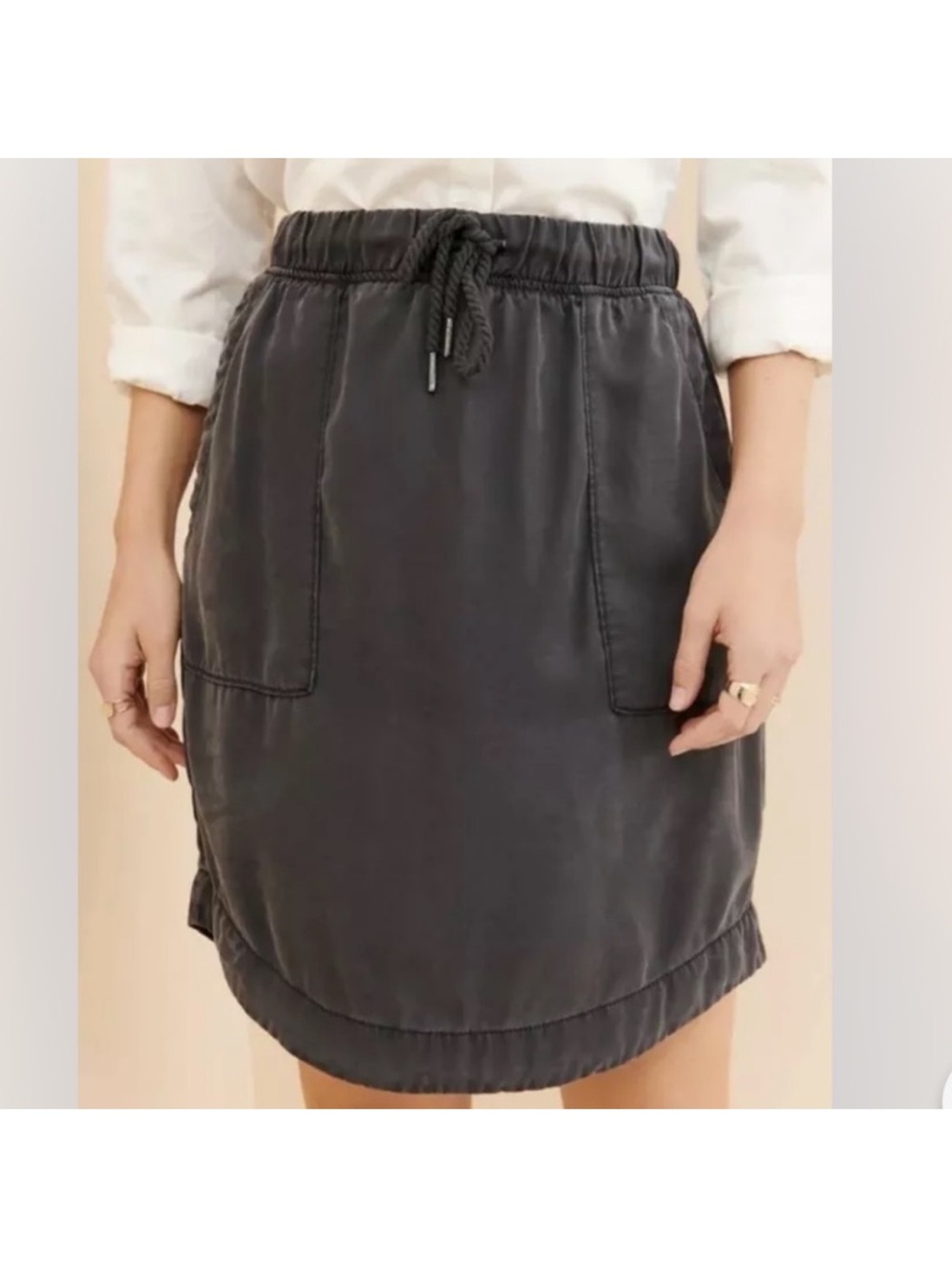Anthropologie Charcoal Drawstring Pocket Skirt